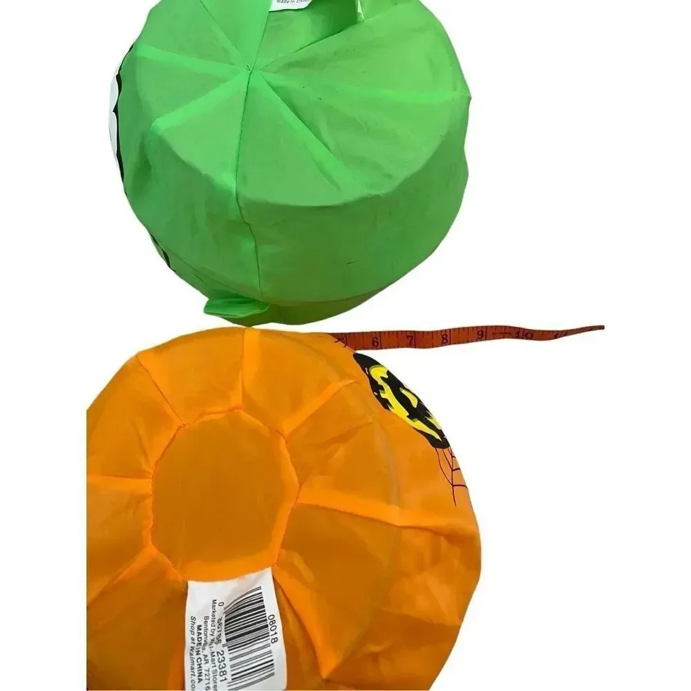 Lot Of 2 Collapsable Pumpkin Trick Or Treat Buckets Halloween Spooky Holiday